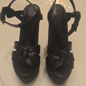 NEW Chic Black Strappy Wedge Sandals look like ysl SZ US 8  (39)